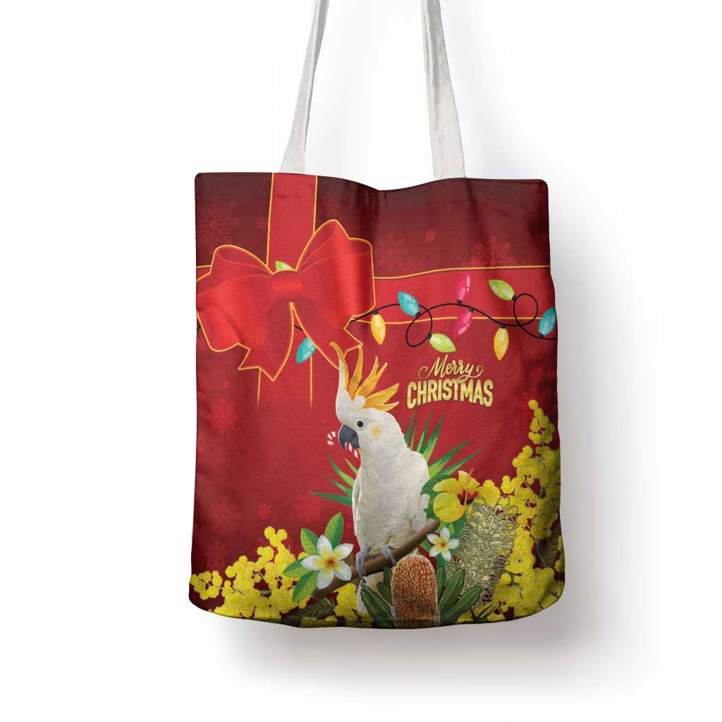 Australia Sulphur-crested Cockatoo Christmas Tote Bag Aussie Native Flowers Merry Xmas - Aussie Hoodie