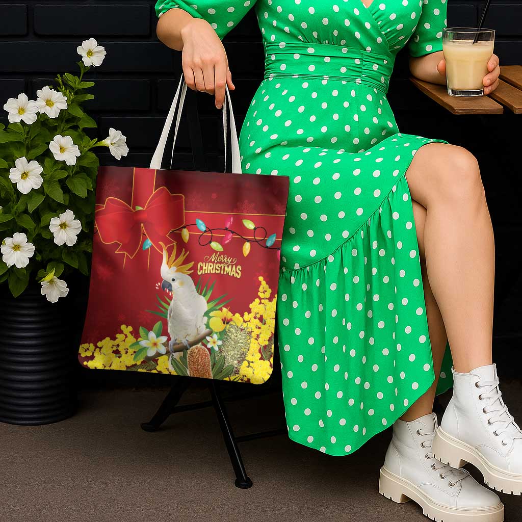 Australia Sulphur-crested Cockatoo Christmas Tote Bag Aussie Native Flowers Merry Xmas - Aussie Hoodie