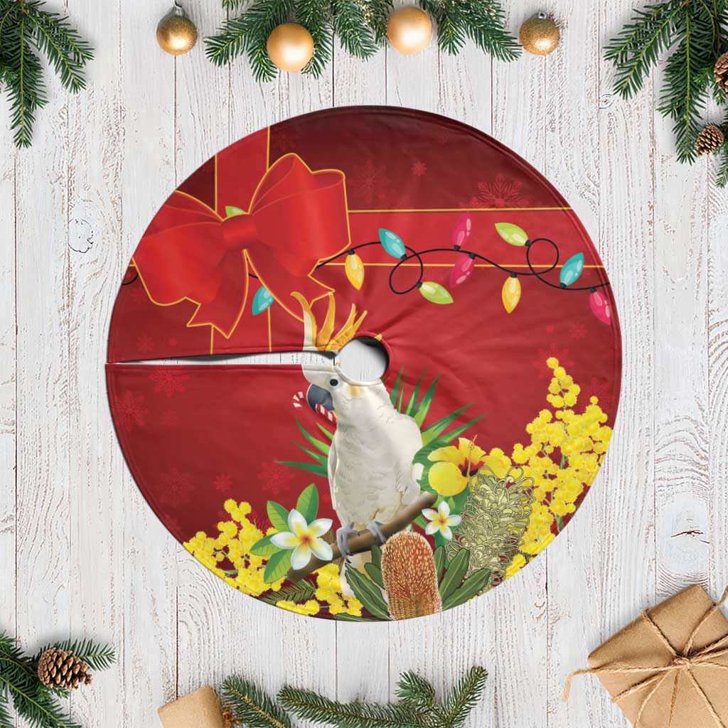 Australia Sulphur-crested Cockatoo Christmas Tree Skirt Aussie Native Flowers Merry Xmas - Aussie Hoodie