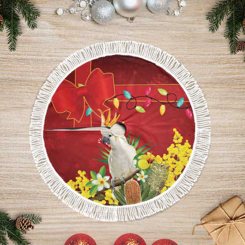 Australia Sulphur-crested Cockatoo Christmas Tree Skirt Aussie Native Flowers Merry Xmas - Aussie Hoodie