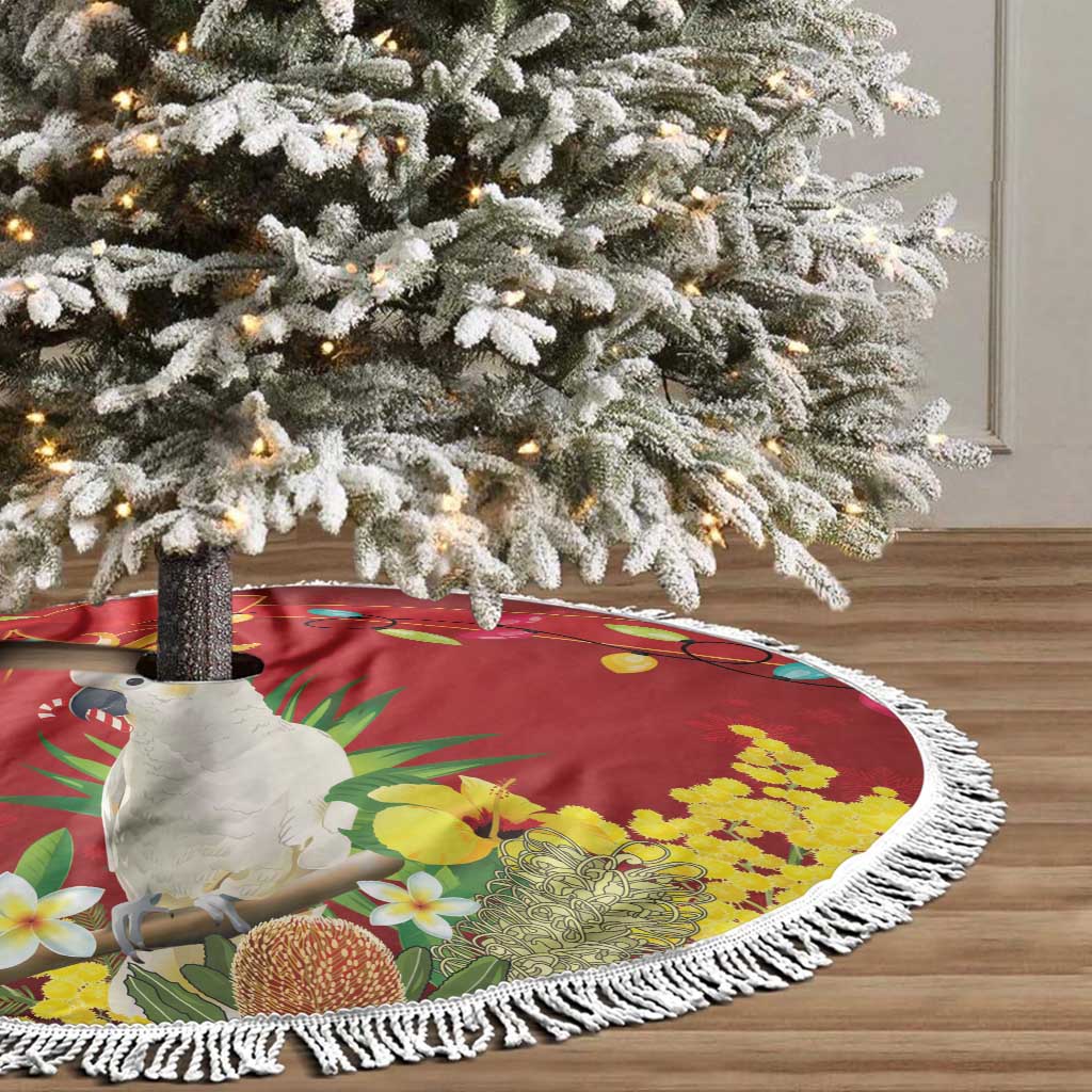 Australia Sulphur-crested Cockatoo Christmas Tree Skirt Aussie Native Flowers Merry Xmas - Aussie Hoodie