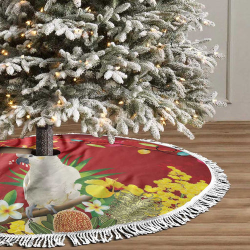 Australia Sulphur-crested Cockatoo Christmas Tree Skirt Aussie Native Flowers Merry Xmas - Aussie Hoodie
