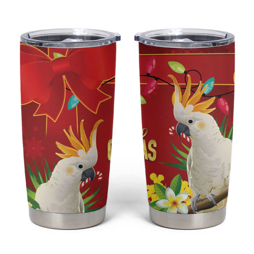 Australia Sulphur-crested Cockatoo Christmas Tumbler Cup Aussie Native Flowers Merry Xmas - Aussie Hoodie