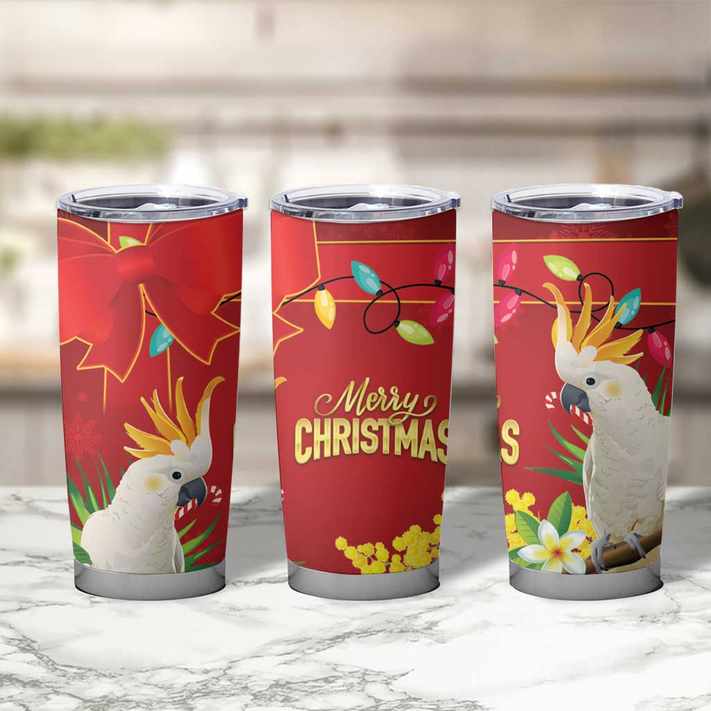 Australia Sulphur-crested Cockatoo Christmas Tumbler Cup Aussie Native Flowers Merry Xmas - Aussie Hoodie