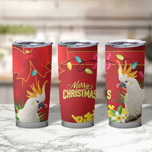 Australia Sulphur-crested Cockatoo Christmas Tumbler Cup Aussie Native Flowers Merry Xmas - Aussie Hoodie
