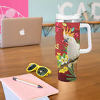 Australia Sulphur-crested Cockatoo Christmas Tumbler With Handle Aussie Native Flowers Merry Xmas - Aussie Hoodie