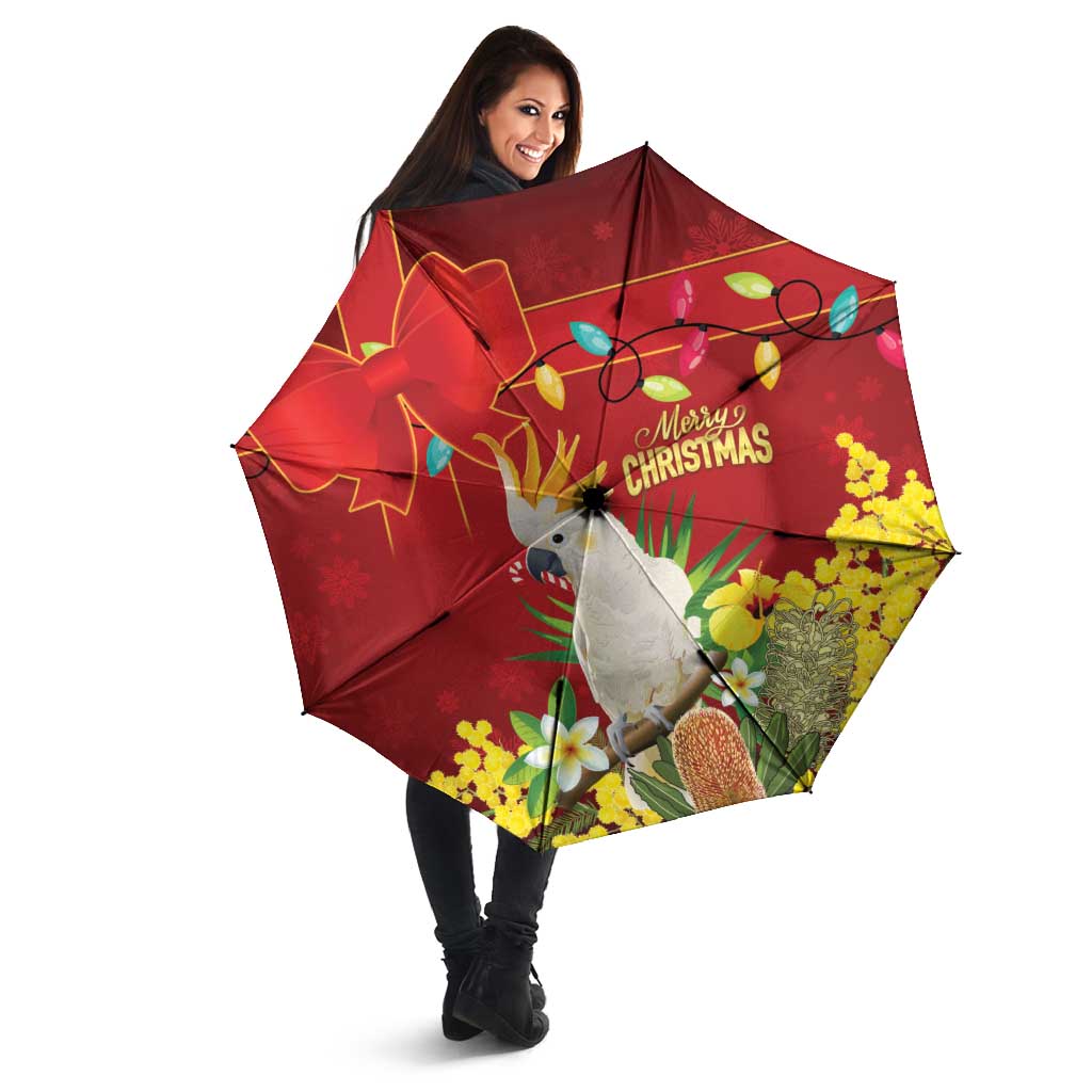 Australia Sulphur-crested Cockatoo Christmas Umbrella Aussie Native Flowers Merry Xmas - Aussie Hoodie
