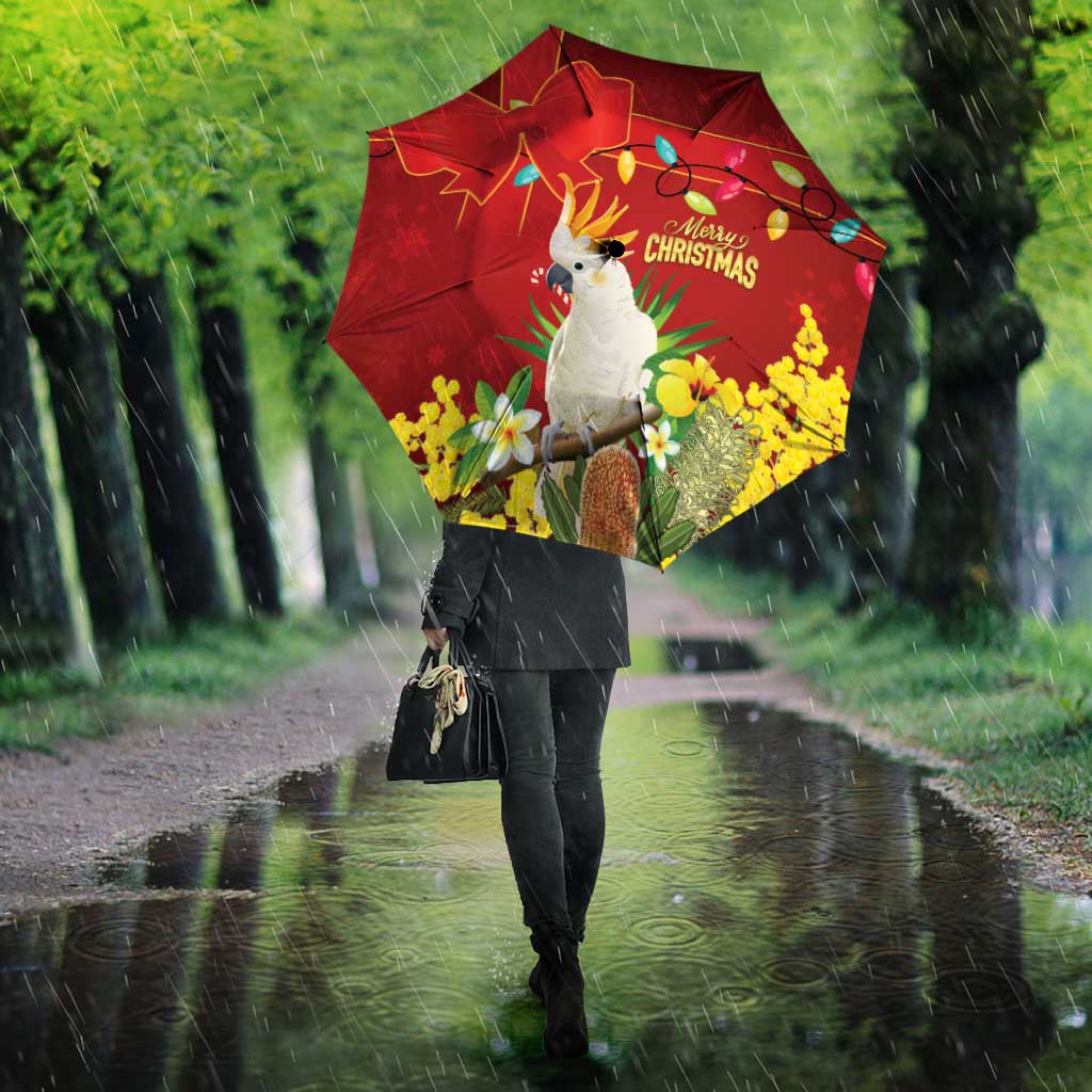 Australia Sulphur-crested Cockatoo Christmas Umbrella Aussie Native Flowers Merry Xmas - Aussie Hoodie