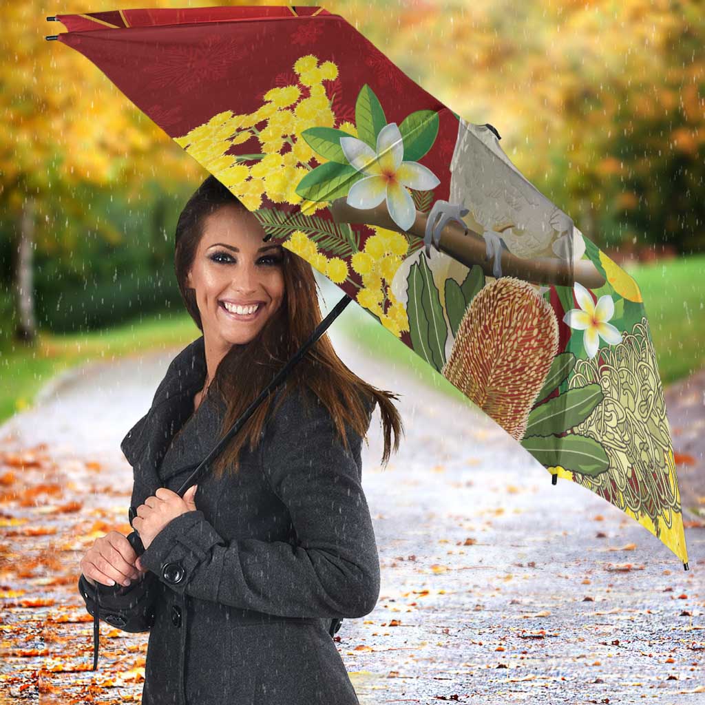 Australia Sulphur-crested Cockatoo Christmas Umbrella Aussie Native Flowers Merry Xmas - Aussie Hoodie
