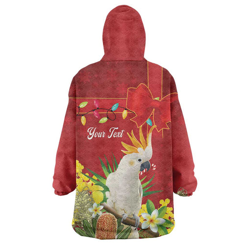 Personalised Australia Sulphur-crested Cockatoo Christmas Wearable Blanket Hoodie Aussie Native Flowers Merry Xmas - Aussie Hoodie