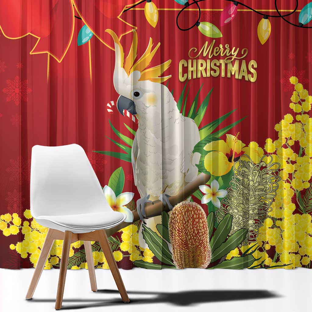 Australia Sulphur-crested Cockatoo Christmas Window Curtain Aussie Native Flowers Merry Xmas - Aussie Hoodie