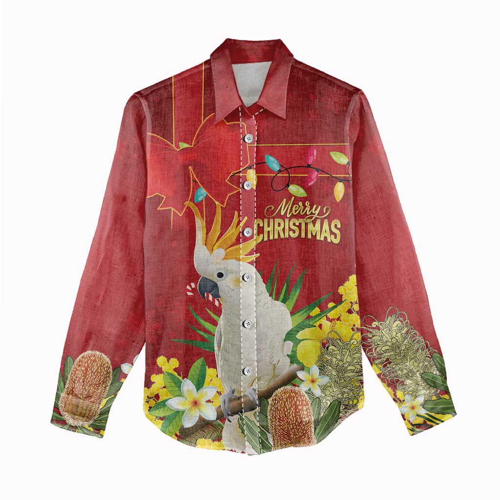 Personalised Australia Sulphur-crested Cockatoo Christmas Women Casual Shirt Aussie Native Flowers Merry Xmas - Aussie Hoodie