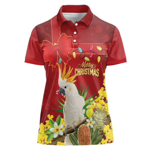 Personalised Australia Sulphur-crested Cockatoo Christmas Women Polo Shirt Aussie Native Flowers Merry Xmas - Aussie Hoodie