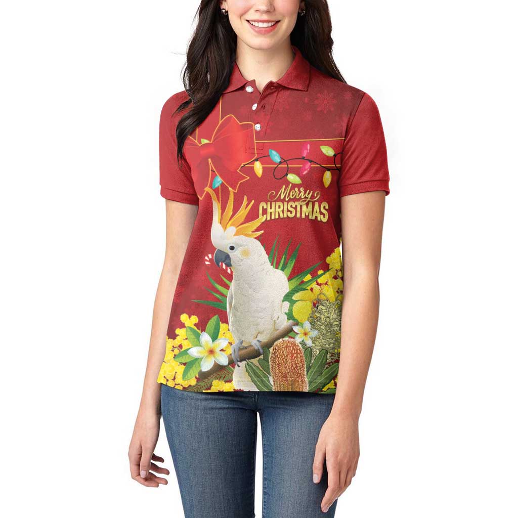 Personalised Australia Sulphur-crested Cockatoo Christmas Women Polo Shirt Aussie Native Flowers Merry Xmas - Aussie Hoodie