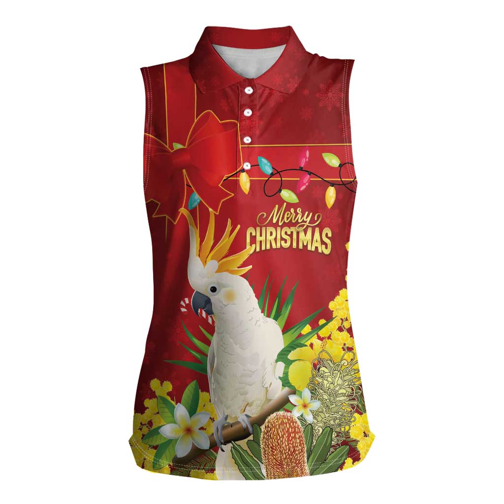 Personalised Australia Sulphur-crested Cockatoo Christmas Women Sleeveless Polo Shirt Aussie Native Flowers Merry Xmas - Aussie Hoodie