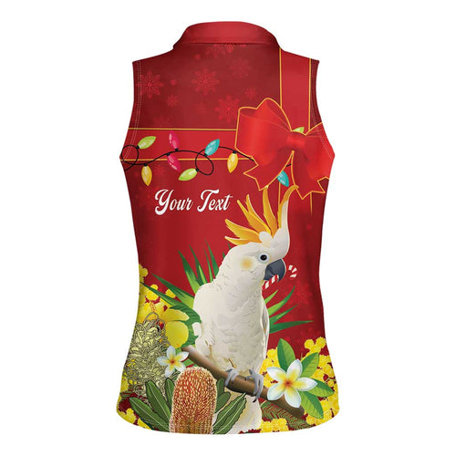 Personalised Australia Sulphur-crested Cockatoo Christmas Women Sleeveless Polo Shirt Aussie Native Flowers Merry Xmas - Aussie Hoodie