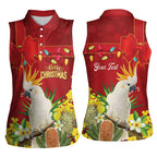 Personalised Australia Sulphur-crested Cockatoo Christmas Women Sleeveless Polo Shirt Aussie Native Flowers Merry Xmas - Aussie Hoodie