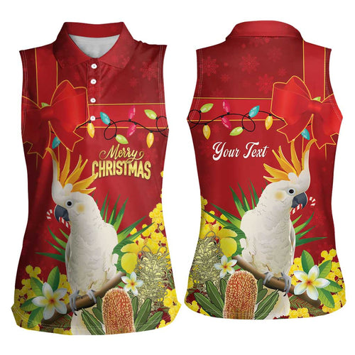 Personalised Australia Sulphur-crested Cockatoo Christmas Women Sleeveless Polo Shirt Aussie Native Flowers Merry Xmas - Aussie Hoodie