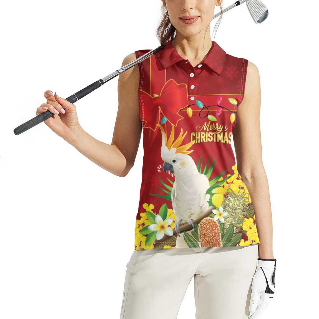 Personalised Australia Sulphur-crested Cockatoo Christmas Women Sleeveless Polo Shirt Aussie Native Flowers Merry Xmas - Aussie Hoodie