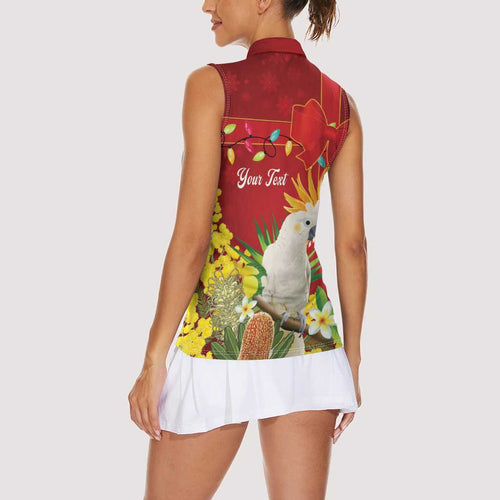 Personalised Australia Sulphur-crested Cockatoo Christmas Women Sleeveless Polo Shirt Aussie Native Flowers Merry Xmas - Aussie Hoodie