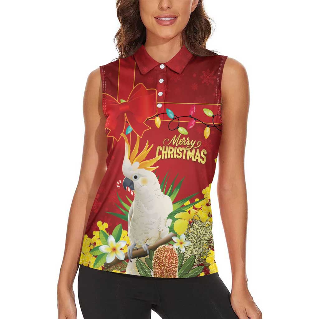Personalised Australia Sulphur-crested Cockatoo Christmas Women Sleeveless Polo Shirt Aussie Native Flowers Merry Xmas - Aussie Hoodie