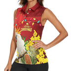 Personalised Australia Sulphur-crested Cockatoo Christmas Women Sleeveless Polo Shirt Aussie Native Flowers Merry Xmas - Aussie Hoodie