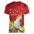Personalised Australia Sulphur-crested Cockatoo Christmas Women V-Neck T-Shirt Aussie Native Flowers Merry Xmas - Aussie Hoodie