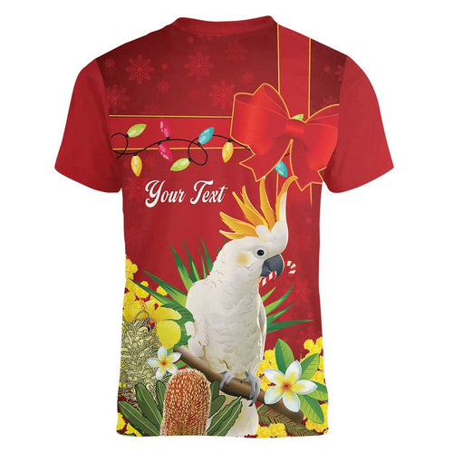 Personalised Australia Sulphur-crested Cockatoo Christmas Women V-Neck T-Shirt Aussie Native Flowers Merry Xmas - Aussie Hoodie