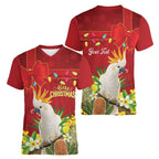 Personalised Australia Sulphur-crested Cockatoo Christmas Women V-Neck T-Shirt Aussie Native Flowers Merry Xmas - Aussie Hoodie