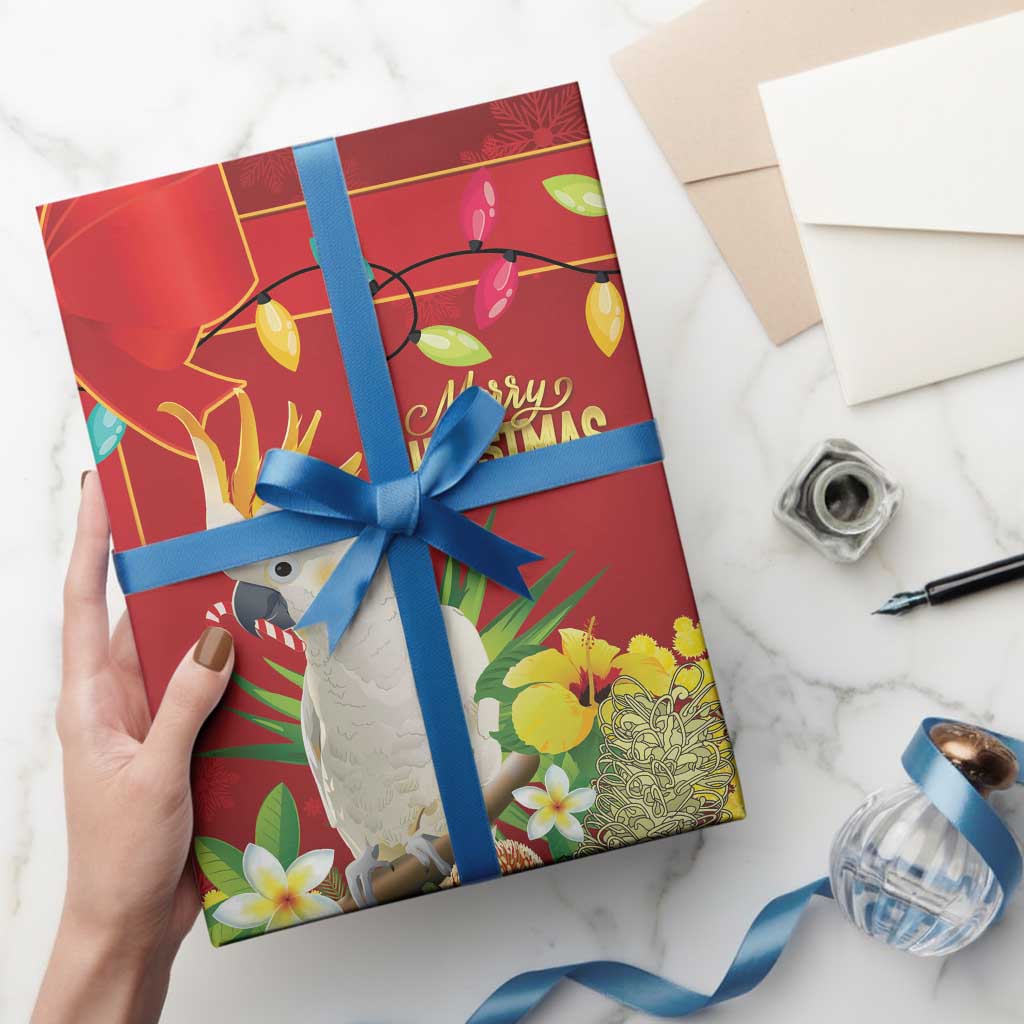 Australia Sulphur-crested Cockatoo Christmas Wrapping Paper Aussie Native Flowers Merry Xmas - Aussie Hoodie