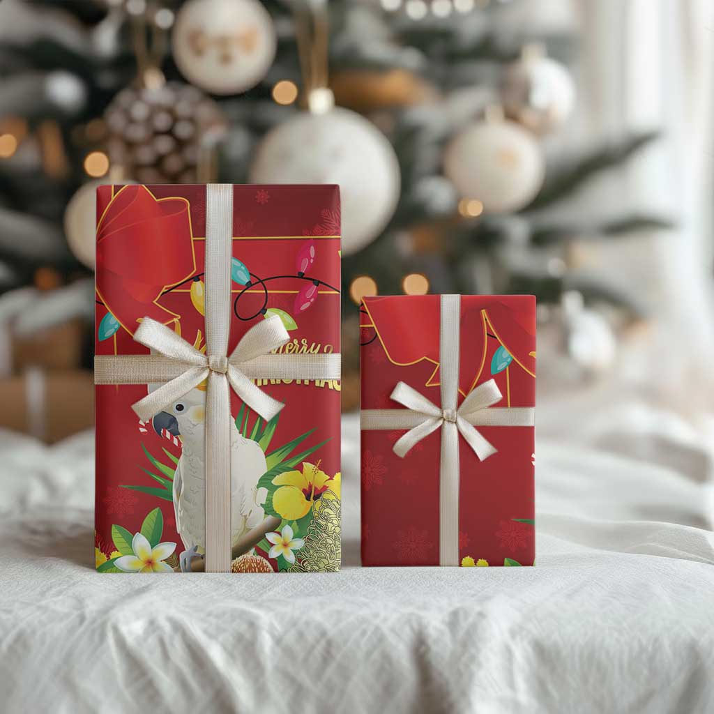 Australia Sulphur-crested Cockatoo Christmas Wrapping Paper Aussie Native Flowers Merry Xmas - Aussie Hoodie
