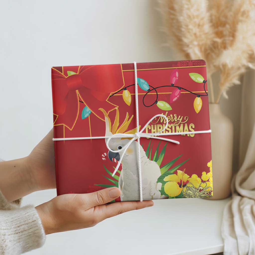 Australia Sulphur-crested Cockatoo Christmas Wrapping Paper Aussie Native Flowers Merry Xmas - Aussie Hoodie