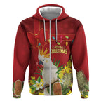 Personalised Australia Sulphur-crested Cockatoo Christmas Zip Hoodie Aussie Native Flowers Merry Xmas - Aussie Hoodie