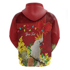 Personalised Australia Sulphur-crested Cockatoo Christmas Zip Hoodie Aussie Native Flowers Merry Xmas - Aussie Hoodie
