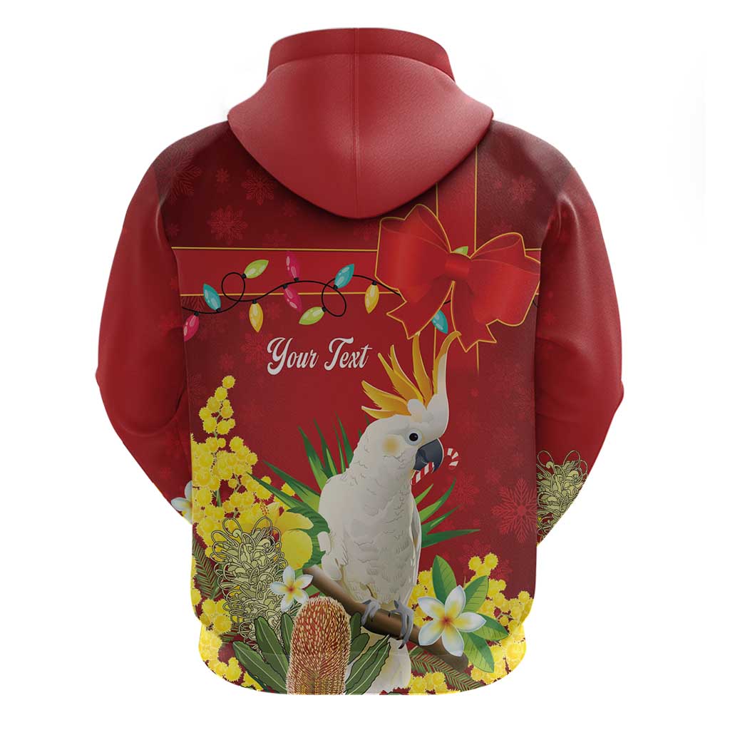 Personalised Australia Sulphur-crested Cockatoo Christmas Zip Hoodie Aussie Native Flowers Merry Xmas - Aussie Hoodie