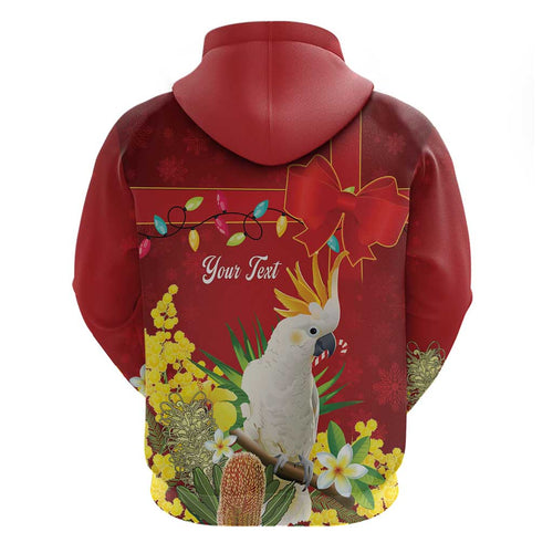 Personalised Australia Sulphur-crested Cockatoo Christmas Zip Hoodie Aussie Native Flowers Merry Xmas - Aussie Hoodie