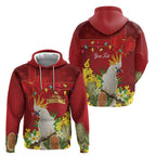 Personalised Australia Sulphur-crested Cockatoo Christmas Zip Hoodie Aussie Native Flowers Merry Xmas - Aussie Hoodie