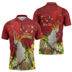 Personalised Australia Sulphur-crested Cockatoo Christmas Zipper Polo Shirt Aussie Native Flowers Merry Xmas - Aussie Hoodie