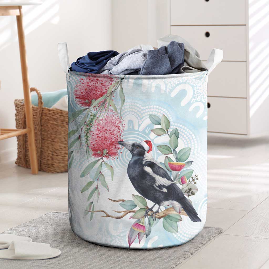 Australia Magpie Christmas Laundry Basket Eucalyptus Aboriginal Watercolor Stylized - Aussie Hoodie