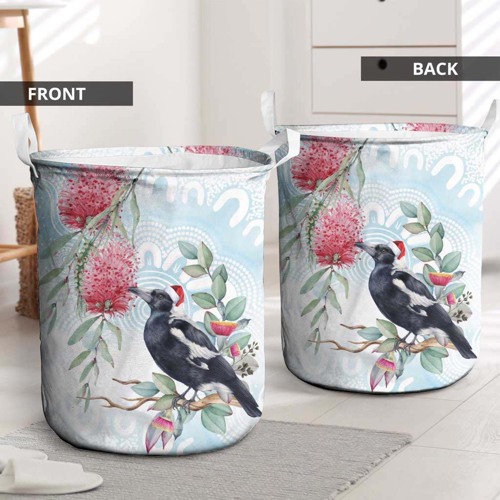 Australia Magpie Christmas Laundry Basket Eucalyptus Aboriginal Watercolor Stylized - Aussie Hoodie