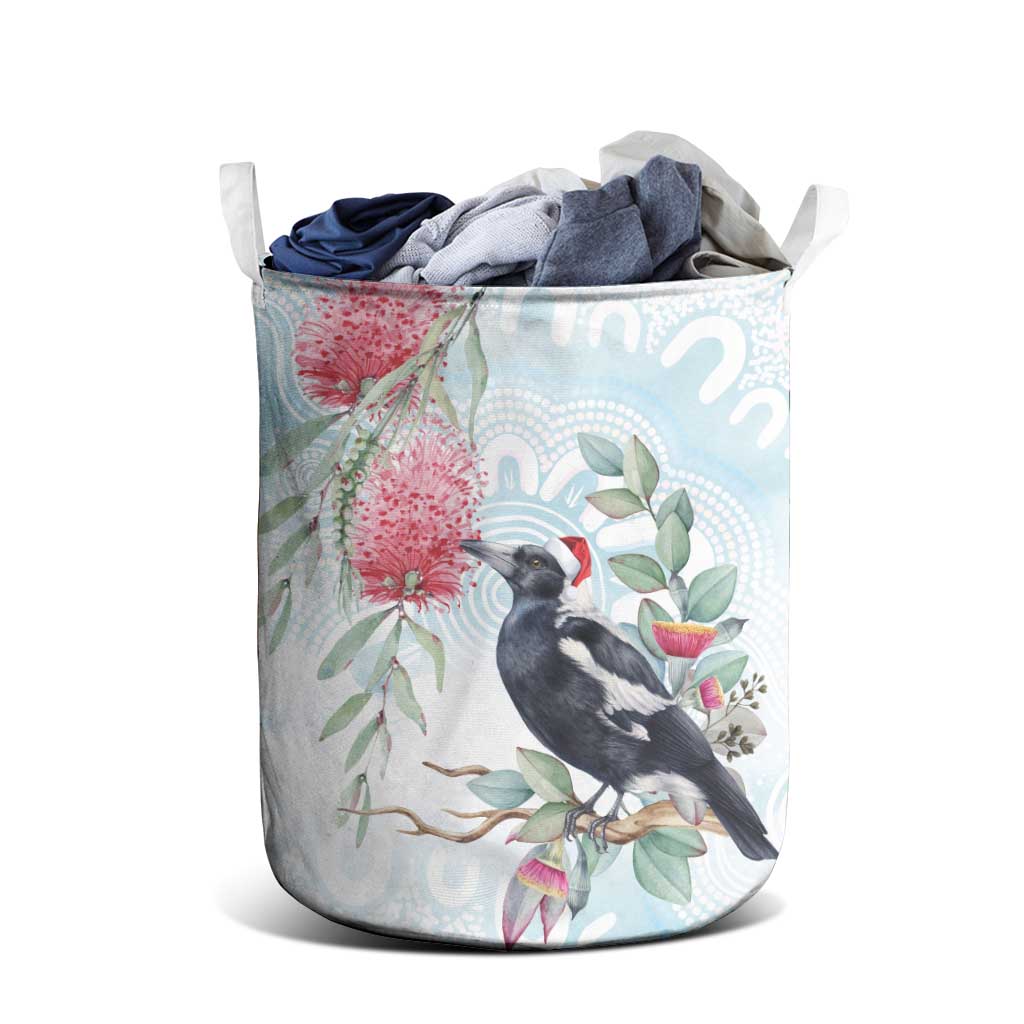 Australia Magpie Christmas Laundry Basket Eucalyptus Aboriginal Watercolor Stylized - Aussie Hoodie