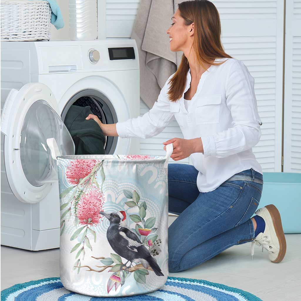 Australia Magpie Christmas Laundry Basket Eucalyptus Aboriginal Watercolor Stylized - Aussie Hoodie