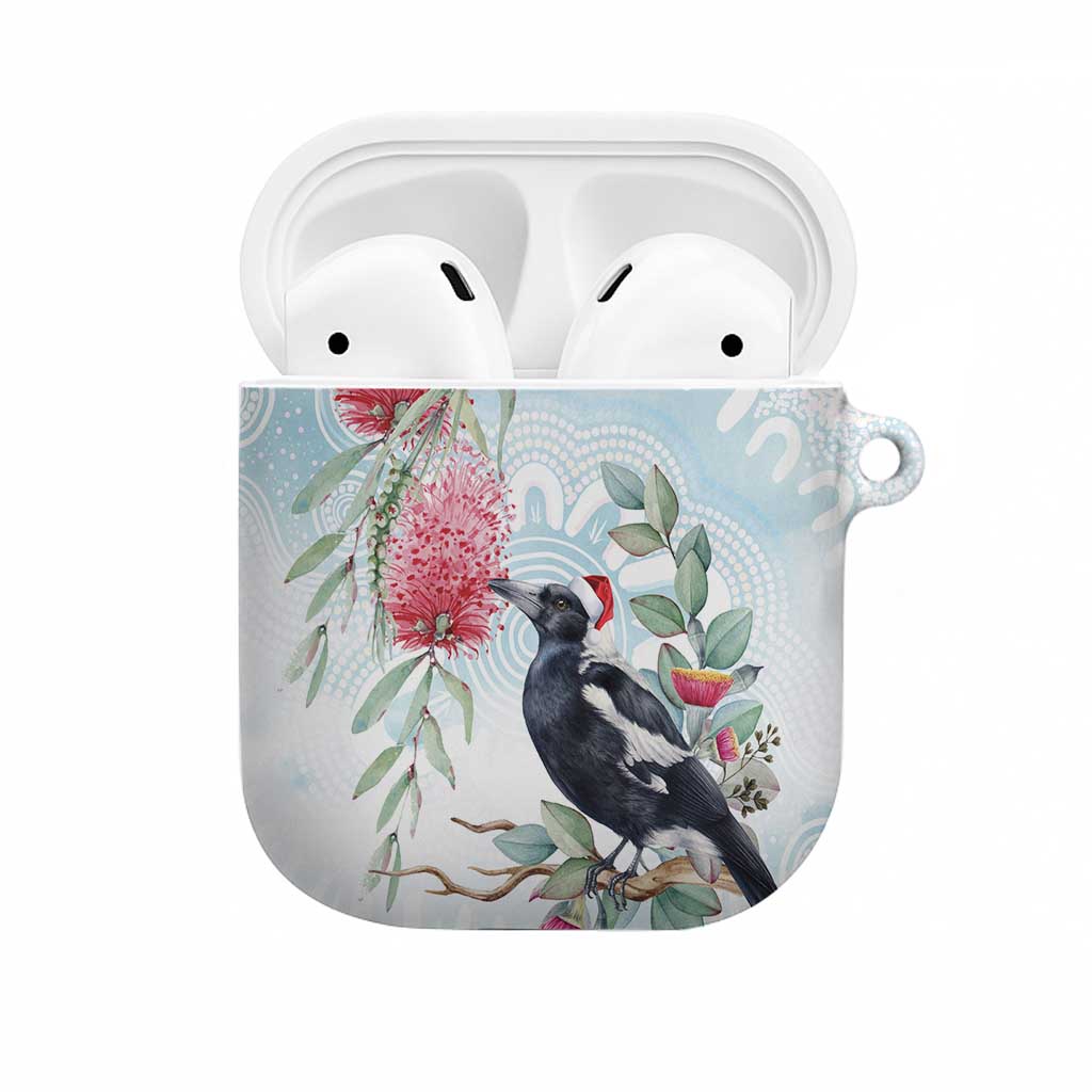 Australia Magpie Christmas AirPods Case Eucalyptus Aboriginal Watercolor Stylized - Aussie Hoodie