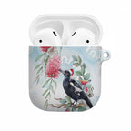 Australia Magpie Christmas AirPods Case Eucalyptus Aboriginal Watercolor Stylized - Aussie Hoodie