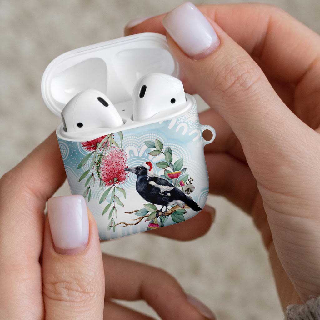 Australia Magpie Christmas AirPods Case Eucalyptus Aboriginal Watercolor Stylized - Aussie Hoodie