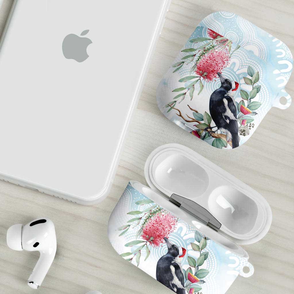Australia Magpie Christmas AirPods Case Eucalyptus Aboriginal Watercolor Stylized - Aussie Hoodie