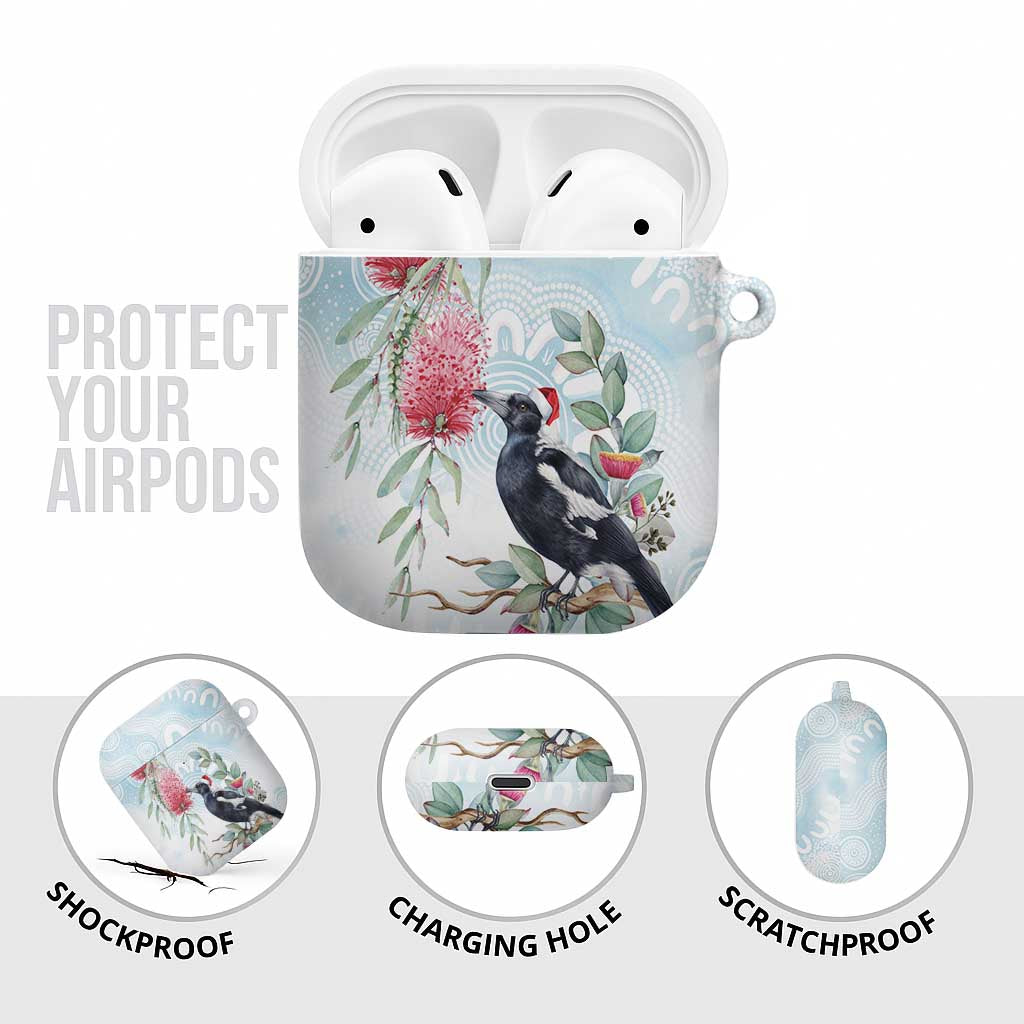 Australia Magpie Christmas AirPods Case Eucalyptus Aboriginal Watercolor Stylized - Aussie Hoodie