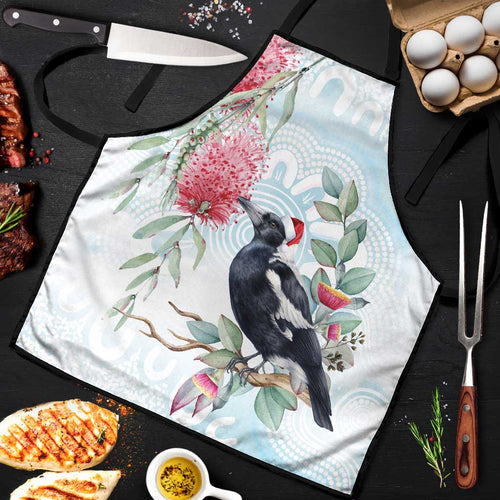 Australia Magpie Christmas Apron Eucalyptus Aboriginal Watercolor Stylized - Aussie Hoodie