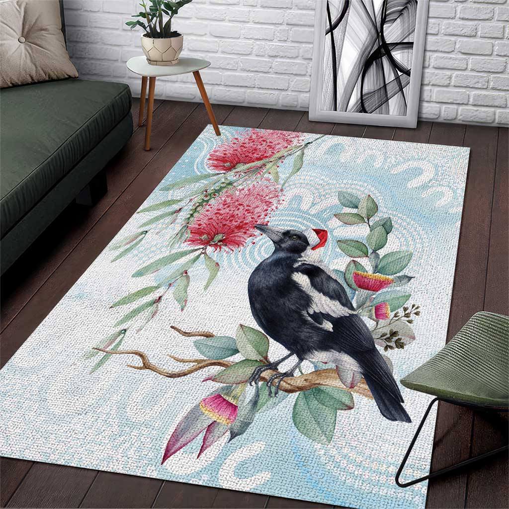 Australia Magpie Christmas Area Rug Eucalyptus Aboriginal Watercolor Stylized - Aussie Hoodie