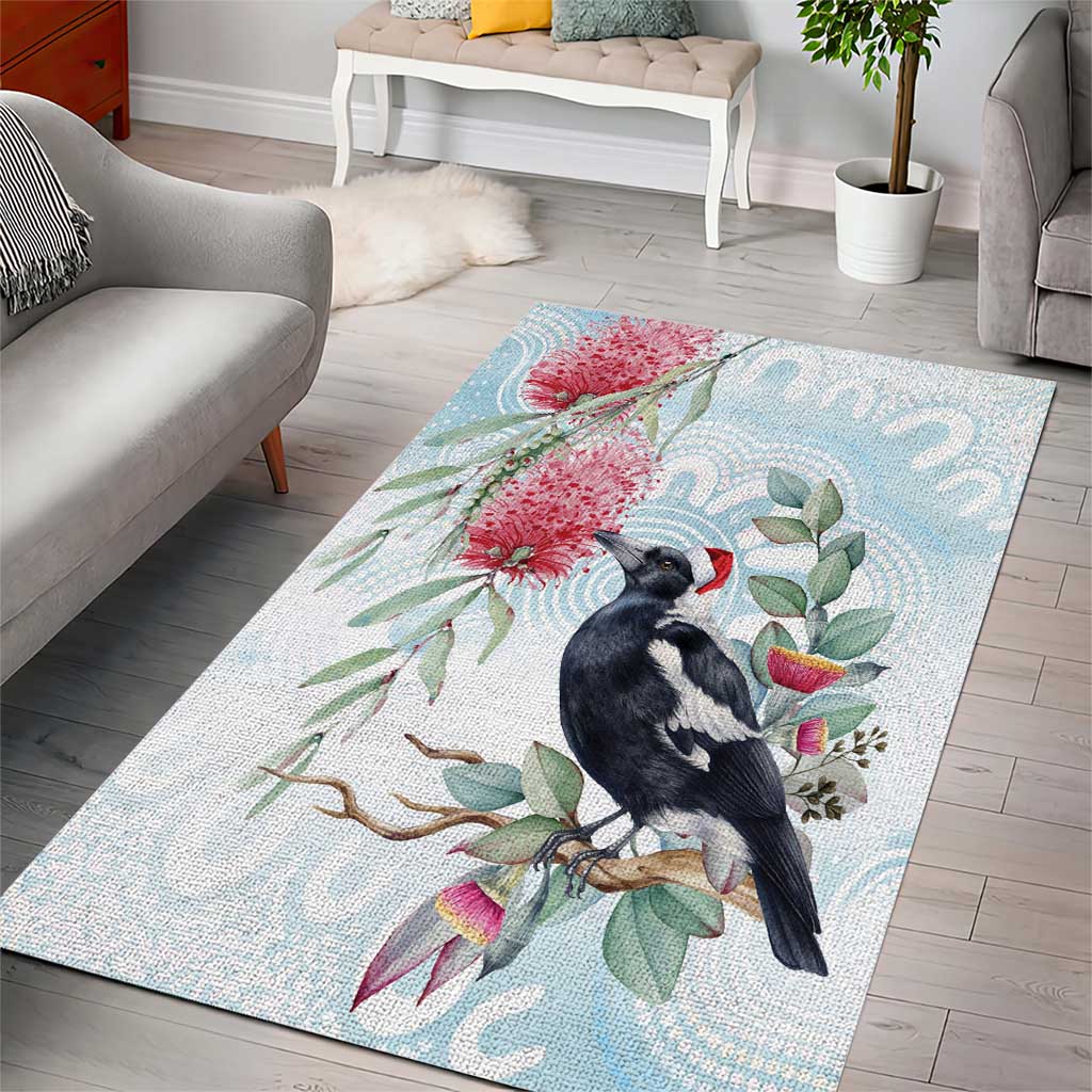 Australia Magpie Christmas Area Rug Eucalyptus Aboriginal Watercolor Stylized - Aussie Hoodie